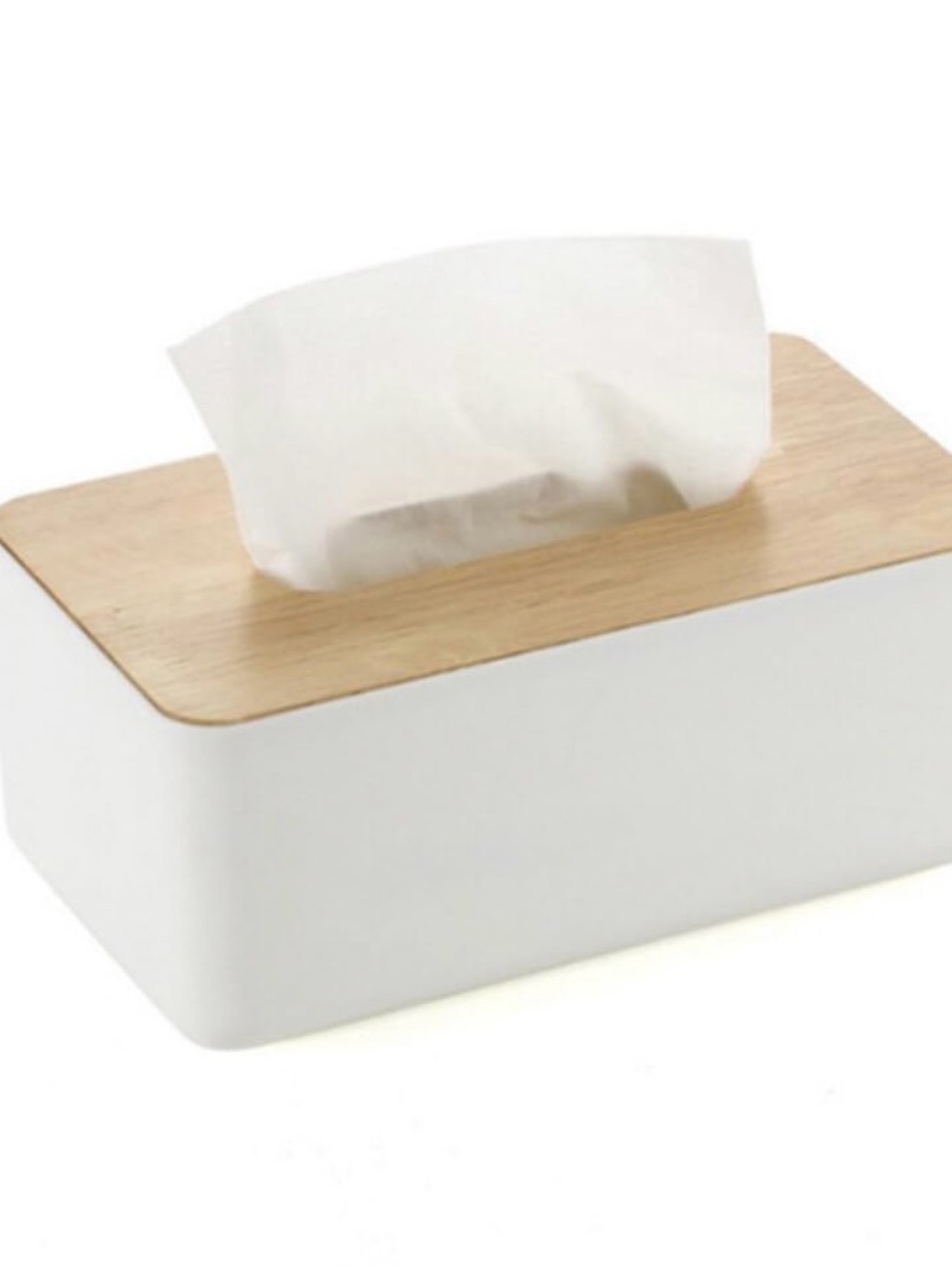 Minimalist Bamboo Top Tissue Box Cover in Cream